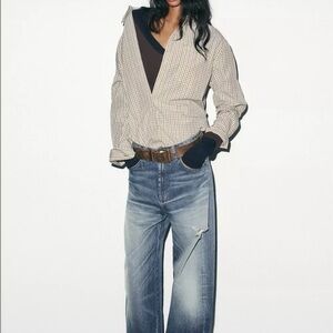 Zara mid rise baggy folded ripped jeans